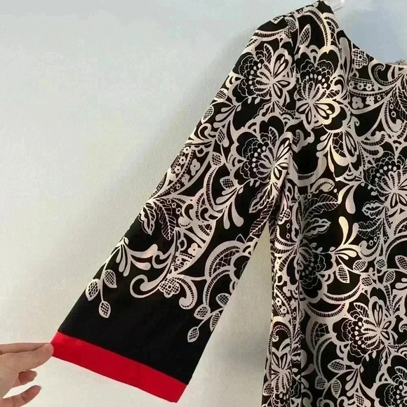 NWT Eliza J Colorblock Floral Shift Dress Mini Stretch 3/4 Sleeve Size 6 - Picture 3 of 9